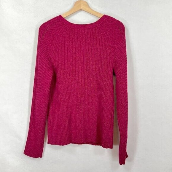 Sundance Ribbed Henley Long Sleeve Pull Over Silk Blend Sweater Size Med Magenta - Picture 2 of 4